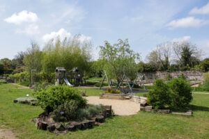 a wide shot of a play park